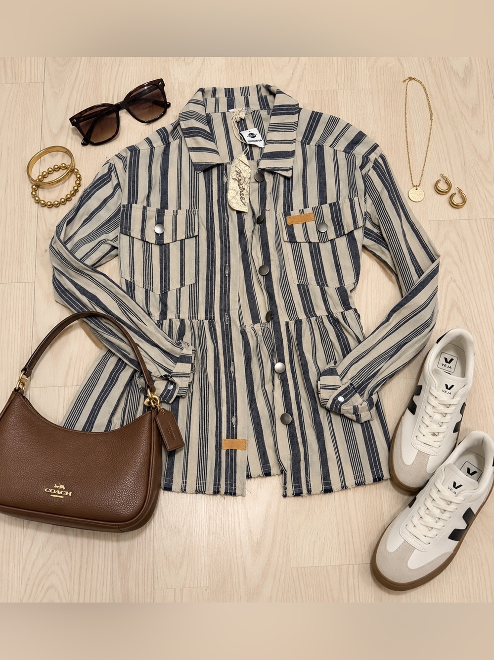 Mystree Navy & Cream Striped Utility Jacket